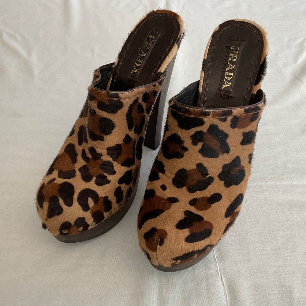 PRADA, Leopard Print Mules
